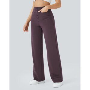 Halara High Waisted Straight Leg Pants Sz Small Womens Purple Button Front Pull